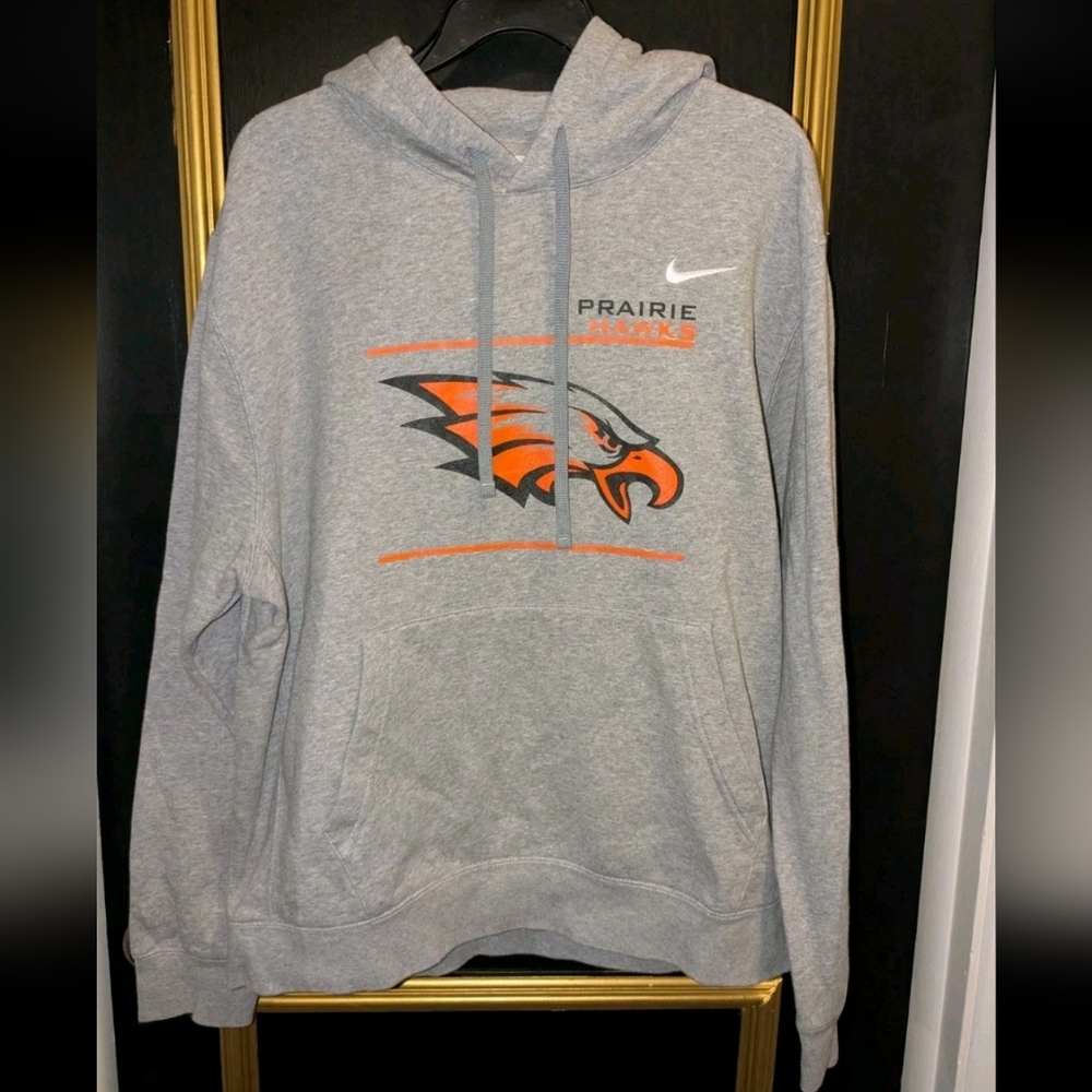 Nike Grey Prairie Hawks Hooded Sweatshirt with Orange Logo
